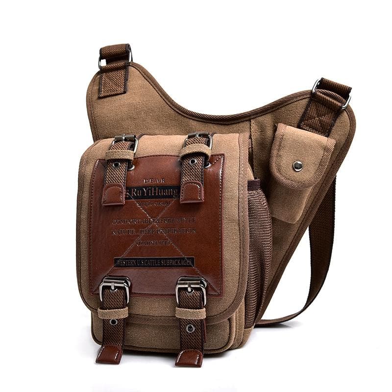 Heren Vintage Retro Stijl Canvas Leren Zadeltas Satchel Schoudertas Koerierstas Reis Motortassen voor Heren