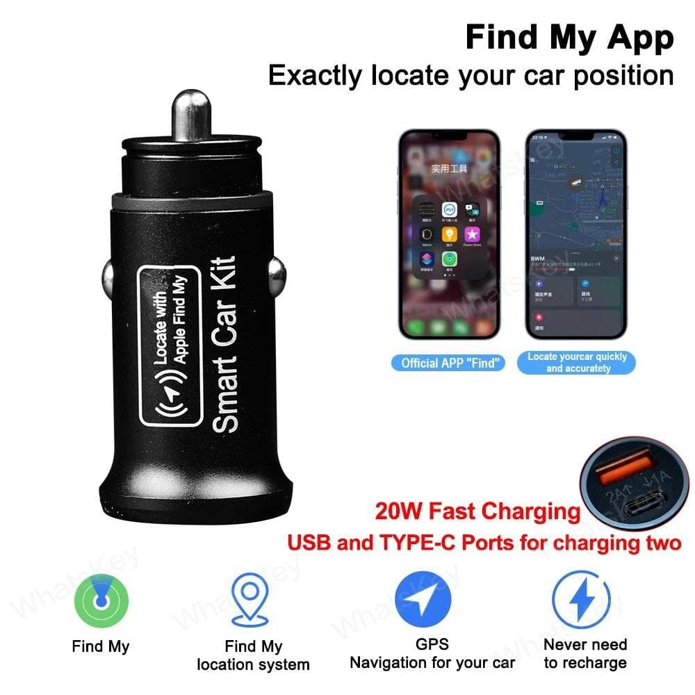 2-in-1 mini-autotracker en autolader Dual Purpose Vind mijn realtime tracking Anti-diefstal Anti-verlies GPS-locator zwart