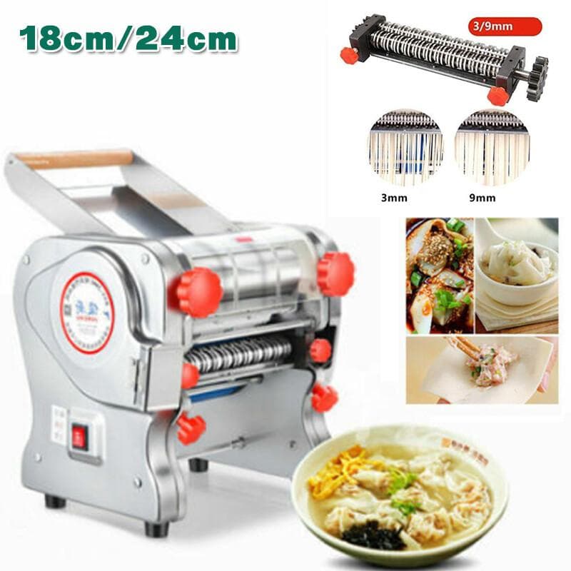 220V 750W Elektrische Automatische Pastamaker Machine, 18cm/24cm Brede Deegperser met 3mm&9mm Snijder