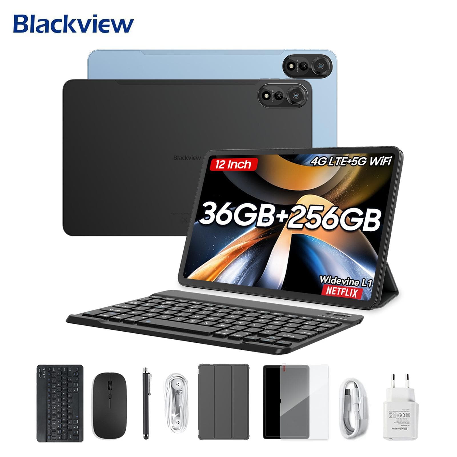 Blackview MEGA 2 Android 15 4G Tablet 12-inch 24GB/36GB RAM 256GB ROM Widevine L1 blauw