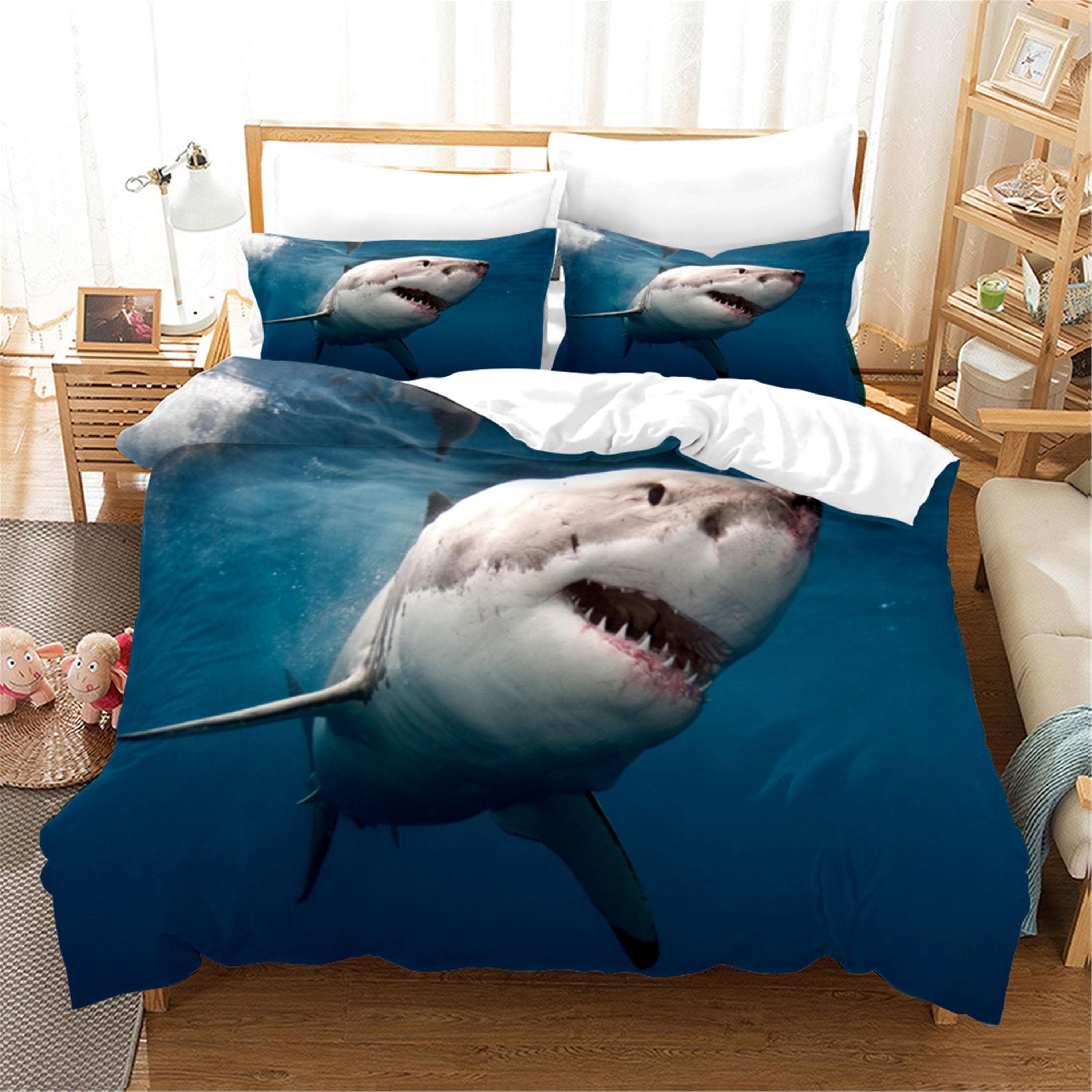 3D Blauwe Oceaan Haaien Dekbedovertrek met Kussensloop Beddengoedset Eenpersoons Tweepersoons Twin Full Queen King Size Bedset voor Slaapkamerdecorati