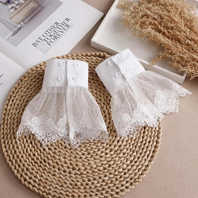 Vrouwen Afneembare Mouw Nep Manchetten Vrouwelijk Kant Dunne Geplooide Uitlopende Mouw Nep Manchetten Ruches Polsband Decoratief Accessoire