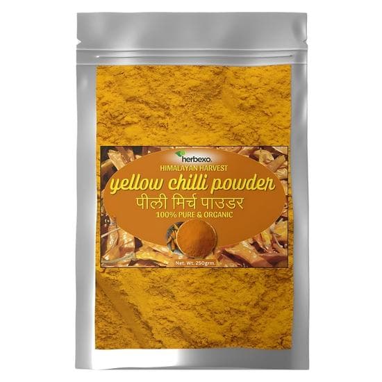 Herbexo Geel Chilipoeder | Pili Mirch Poeder 250grm. 100% Puur & Biologisch Geel Chilipoeder