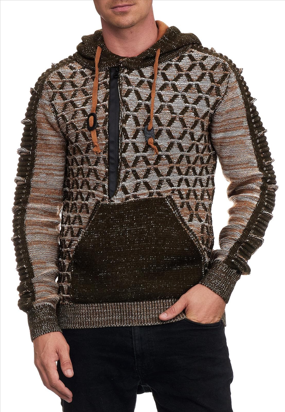 RustyNeal - Heren Hoodie Trui - Kaki Camel - Modernfit - Capuchon