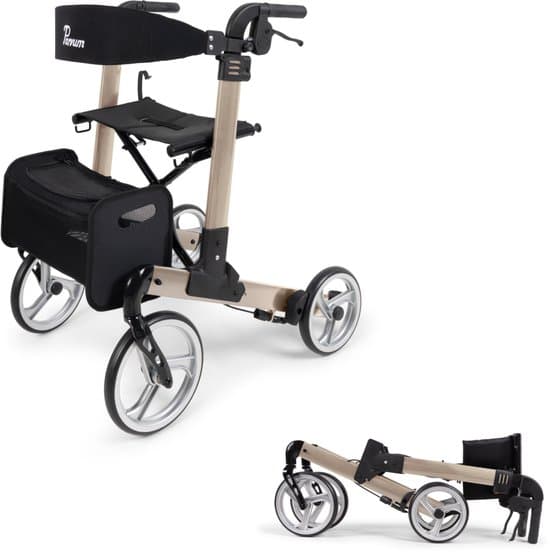 Parvum Luxo Large Rollator - Luxe dubbel opvouwbare rollator (6,9kg)-Champagne