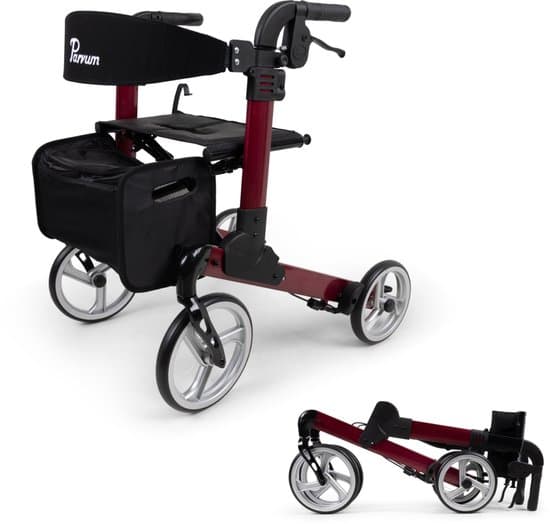 Parvum Luxo Small Rollator- Luxe dubbel opvouwbare rollator (6,9kg)-Red