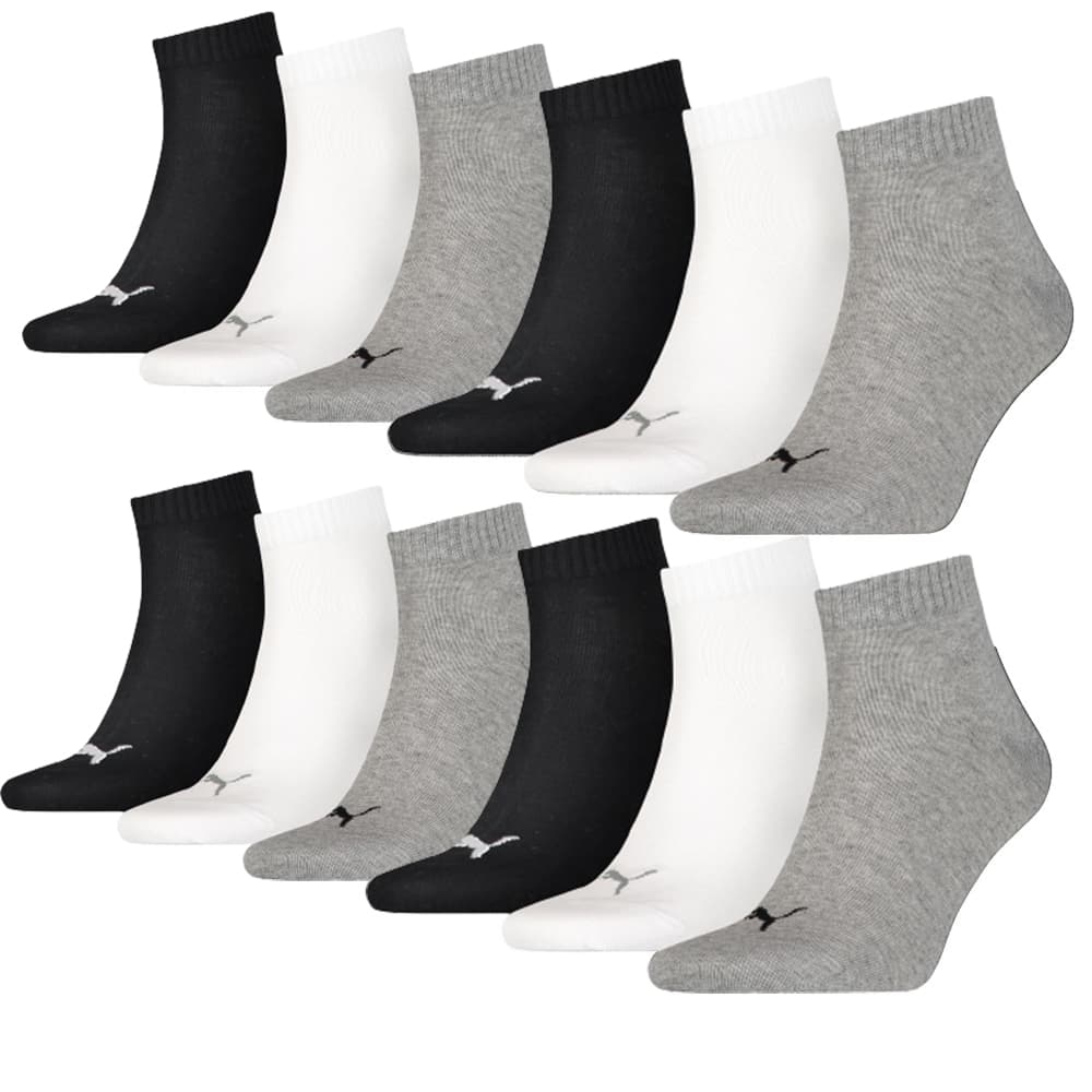 Puma Quarter Sokken Plain 12-pack Zwart / Wit / Grijs-35/38