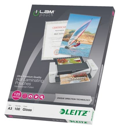 Leitz A3 Gloss Laminator Pouch 125 μm Thickness, 100 Per Pack Pack Quantity