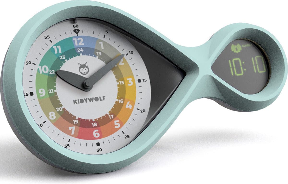 Kidywolf kidyalarm educatieve wekker groen - led scherm, 3 wijzerplaten, wekker & snooze, nachtlamp, 6+