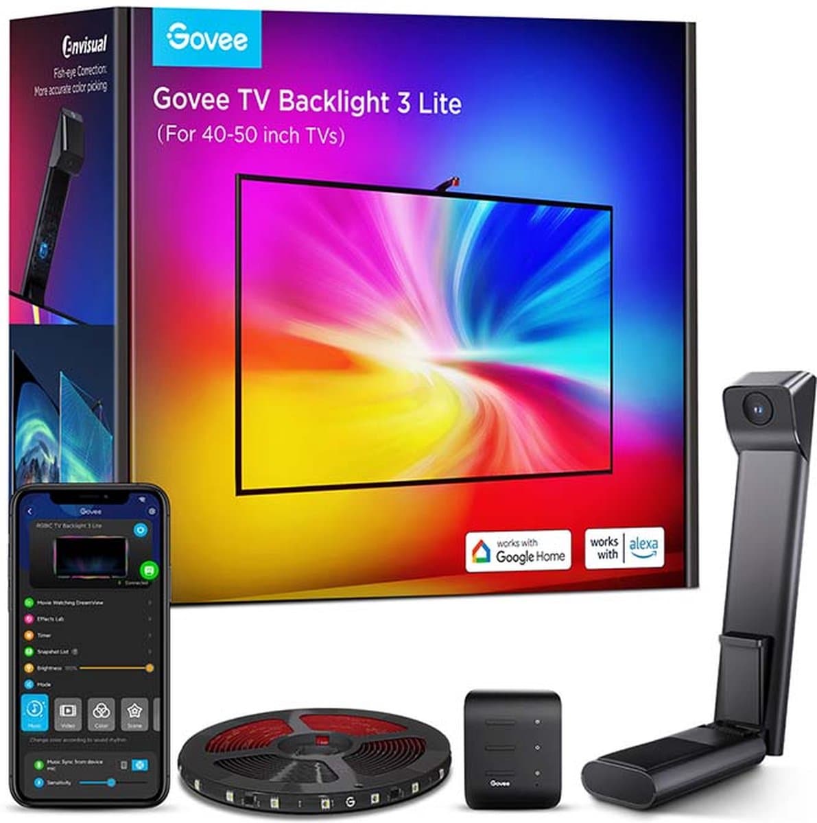Govee tv backlight 3 lite 40-50 inch - tv led strip - rgbicw - app-bediening - alexa/google - matter compatibel