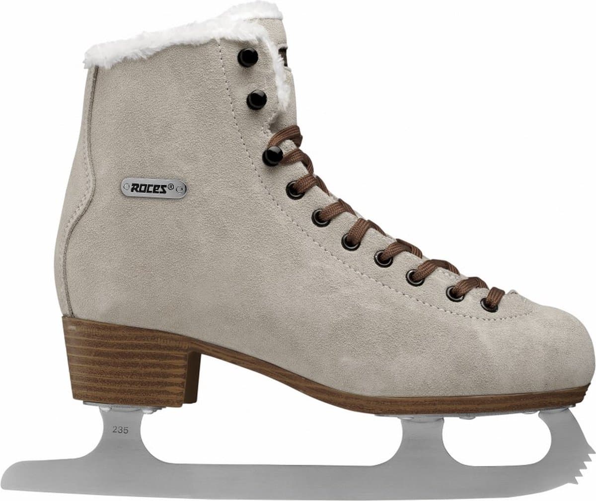 Roces - suède eco-fur - kunstschaatsen - schaatsen dames - bruin - warme eco-fur voering & rvs ijzer - maat eu 37