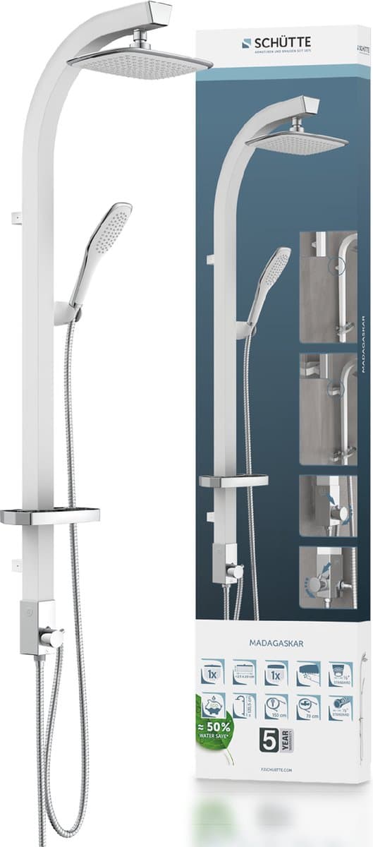 Schütte madagaskar douchesysteem - regendouche - lengte 121 cm - wit & chroom