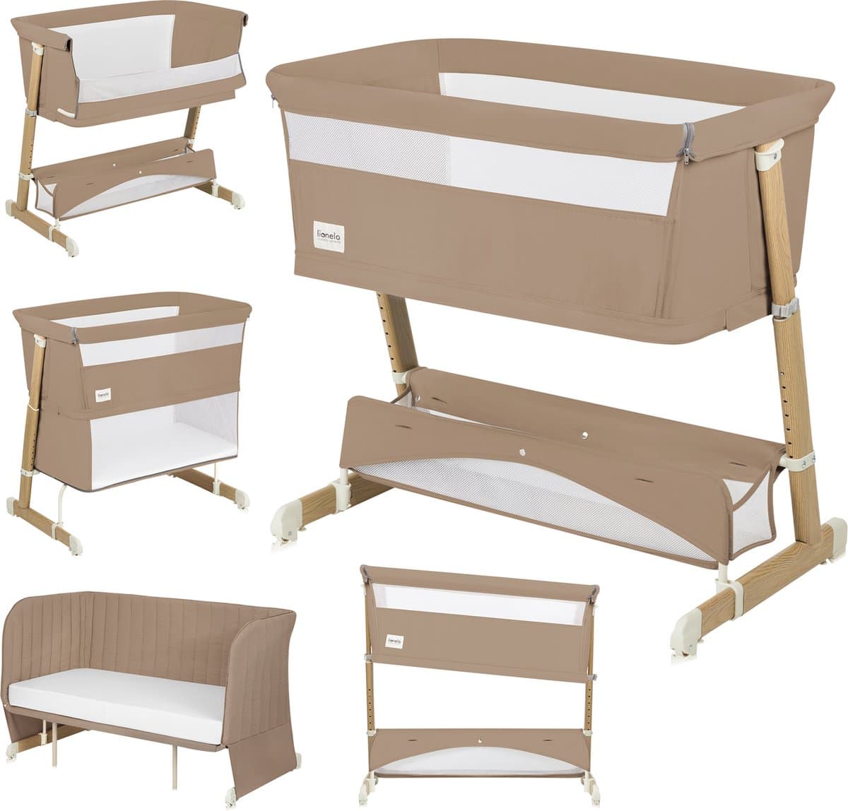 Lionelo thomi plus 5in1 - meegroeibed: co sleeper + babybed + baby box + peuterbed + bank - met 7 hoogtes - 2x matrassen t25 - verstelbare poten -