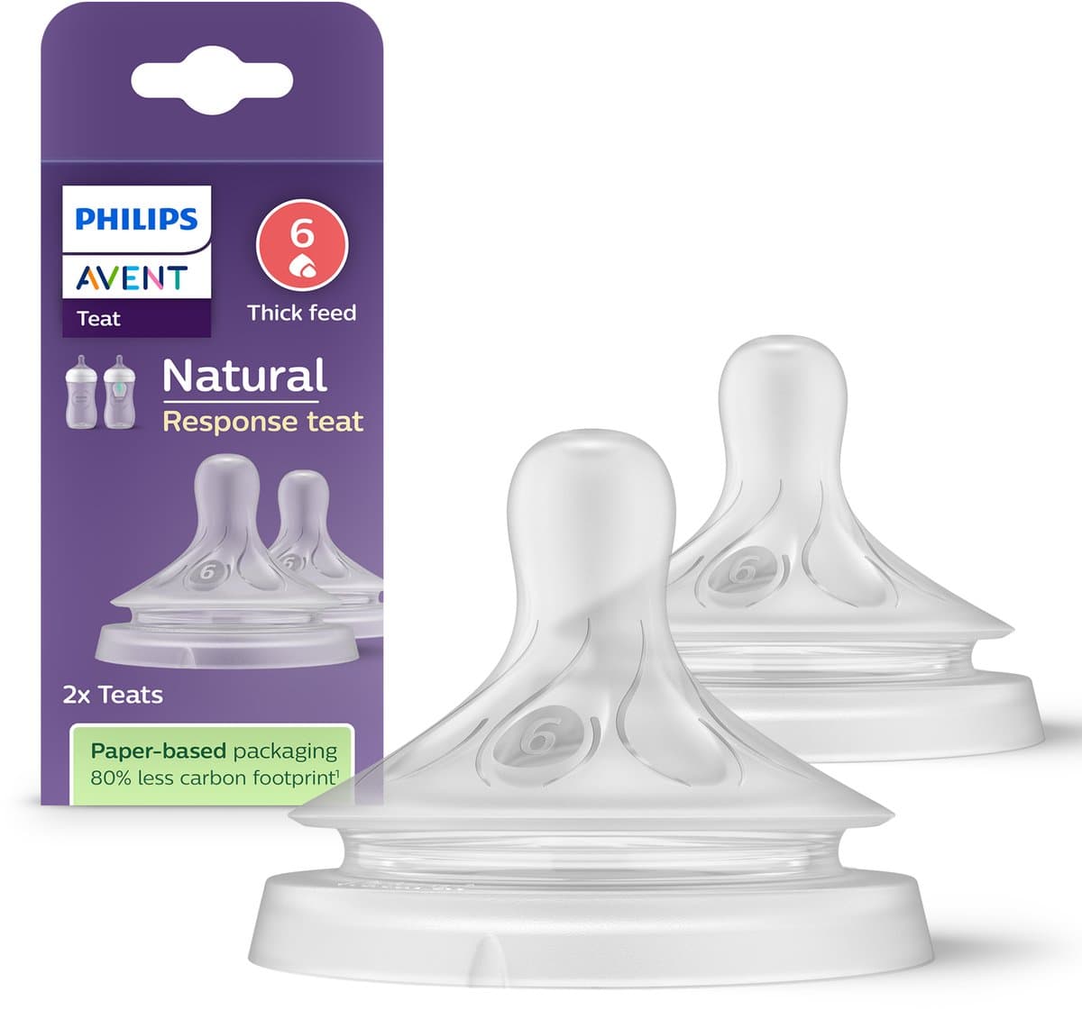 Philips Avent natuurlijke zuigreflex - papspeen snelheid 6, 6+ maanden, 2 stuks - scy966/02 - flesspenen