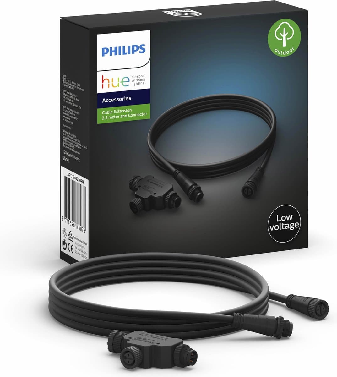 Philips Hue outdoor verlengkabel voor buiten - 2,5 meter + t-verlengstuk voor buiten