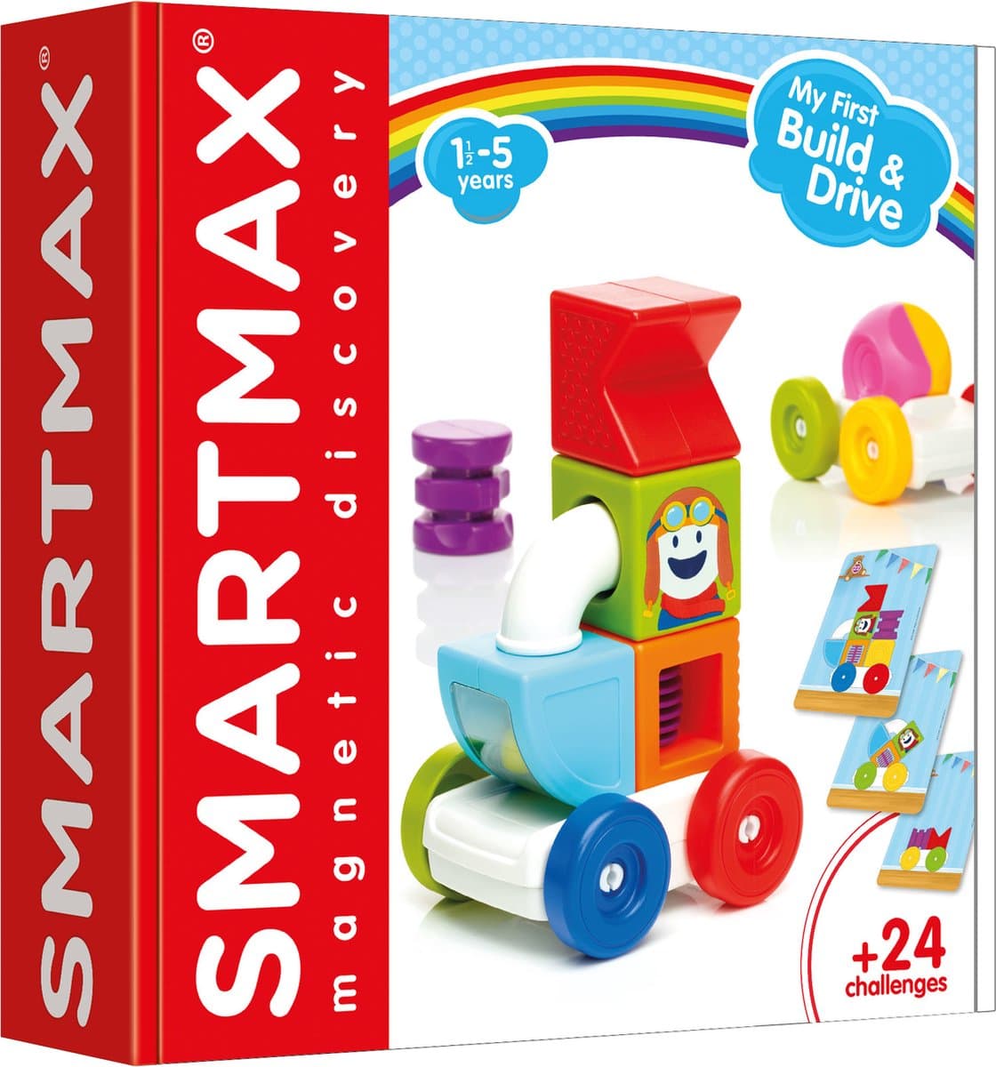SmartMax my first build & drive - magnetische auto bouwen - 8-delige set met opdrachtenkaarten - educatief speelgoed voor peuters - vanaf 1 jaar