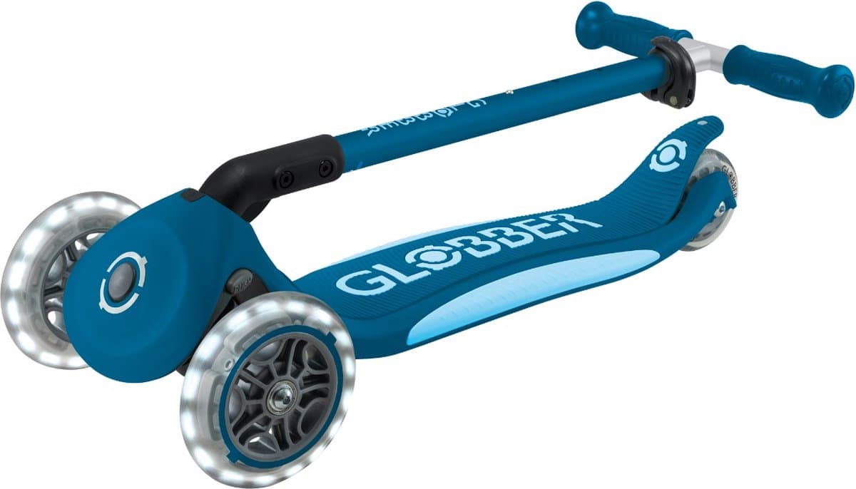 Globber 3-wiel step - primo foldable plus lights petrol blue - blauw - lichtgevende wielen - vouwbaar - in hoogte verstelbaar - vanaf 3 tot 9 jaar