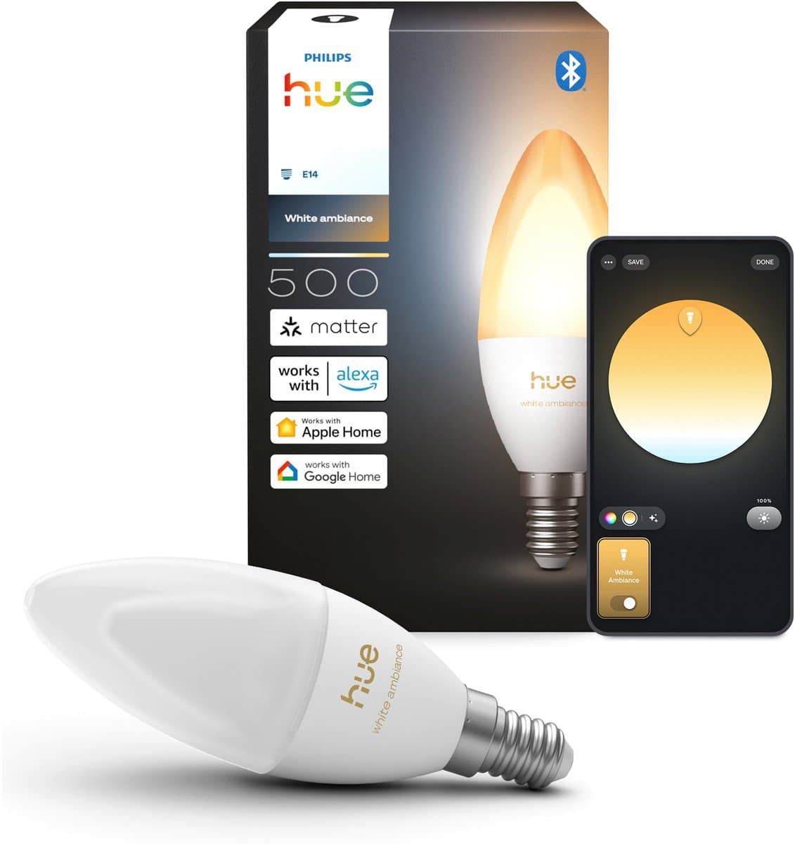 Philips Hue led kaarslamp - e14 fitting - bevat 1 lamp - aanpasbaar wit licht - slimme verlichting