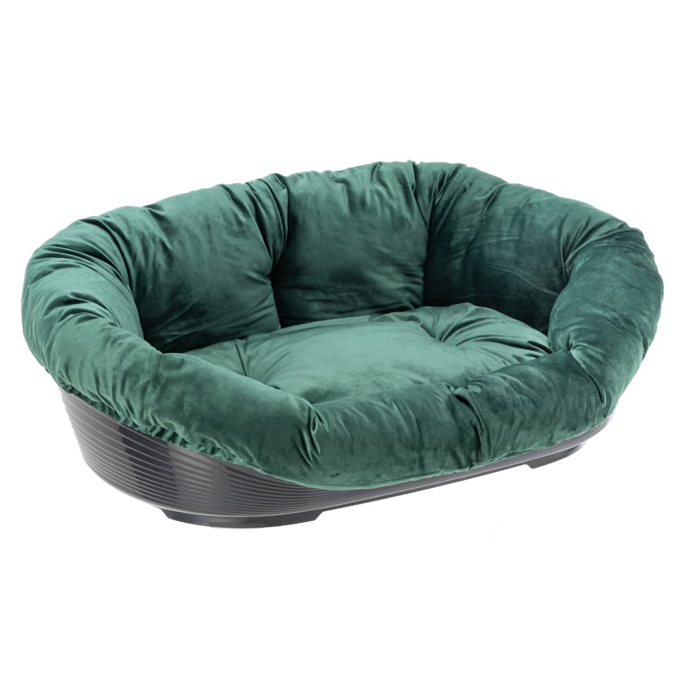 Ferplast Hondenmand Siesta Deluxe Zwart met Bekleding Sofà Fluweel Groen - Set maat 10: mand + deksel + pootjes