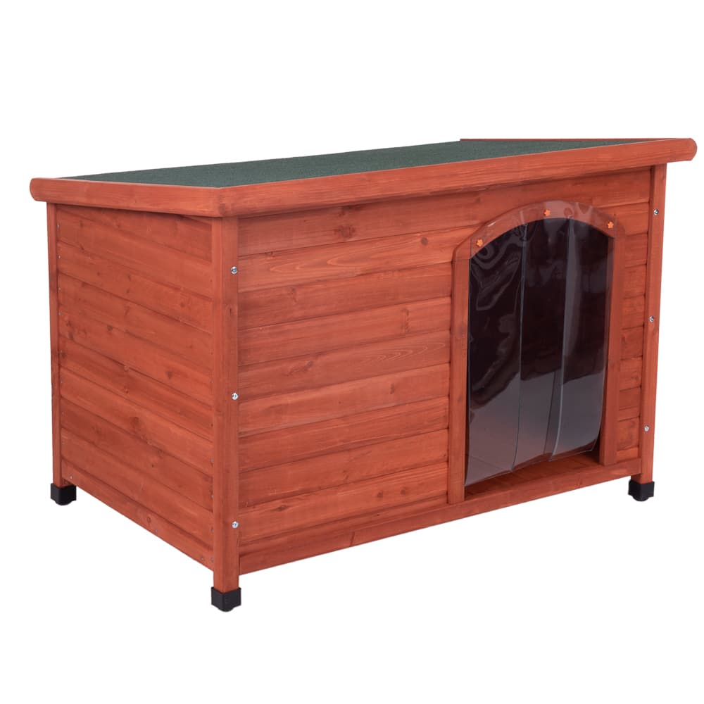 - L: B 116 x D 79 x H 82 cm - Woody Platdak-Hondenhok met Kunststof Deur