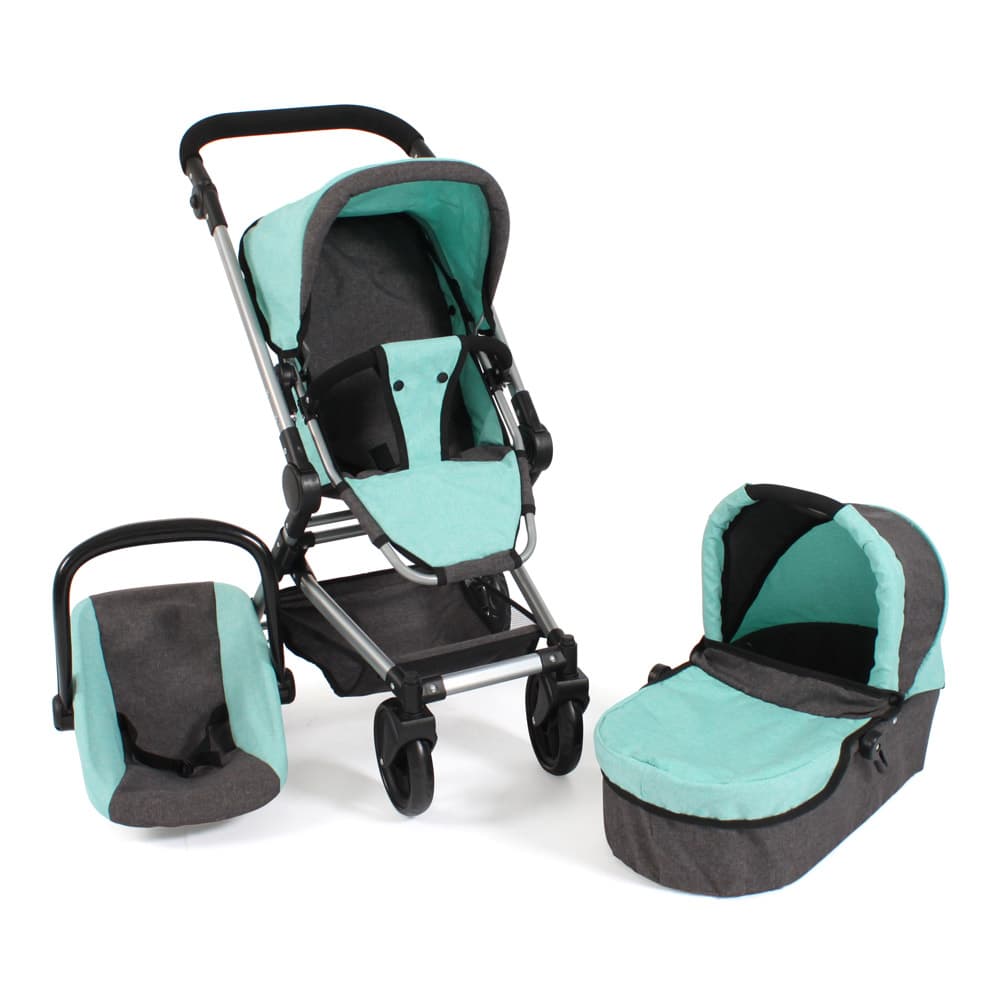 Combi-poppenwagen Fides 3-in-1 - Antraciet Mint