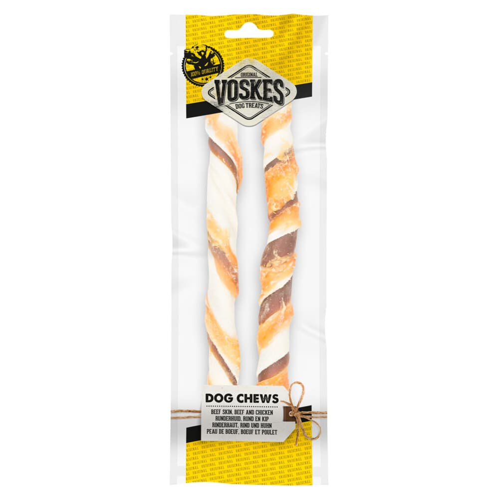 Voskes Stick Runderhuid, Rund en Kip 25 cm 2 stuks