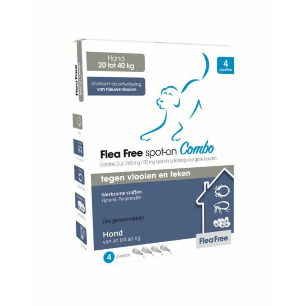 Flea Free Spot-on Combo Anti Vlooien en Teken Druppels Hond 20-40 kg 4 pipetten
