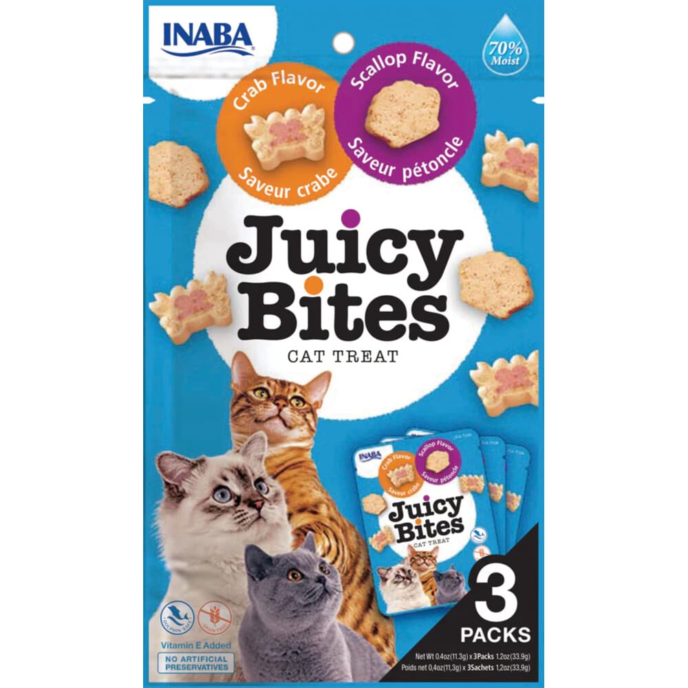 6x Inaba Juicy Bites Kattensnack Krab - Sint Jacobsschelp 34 gr
