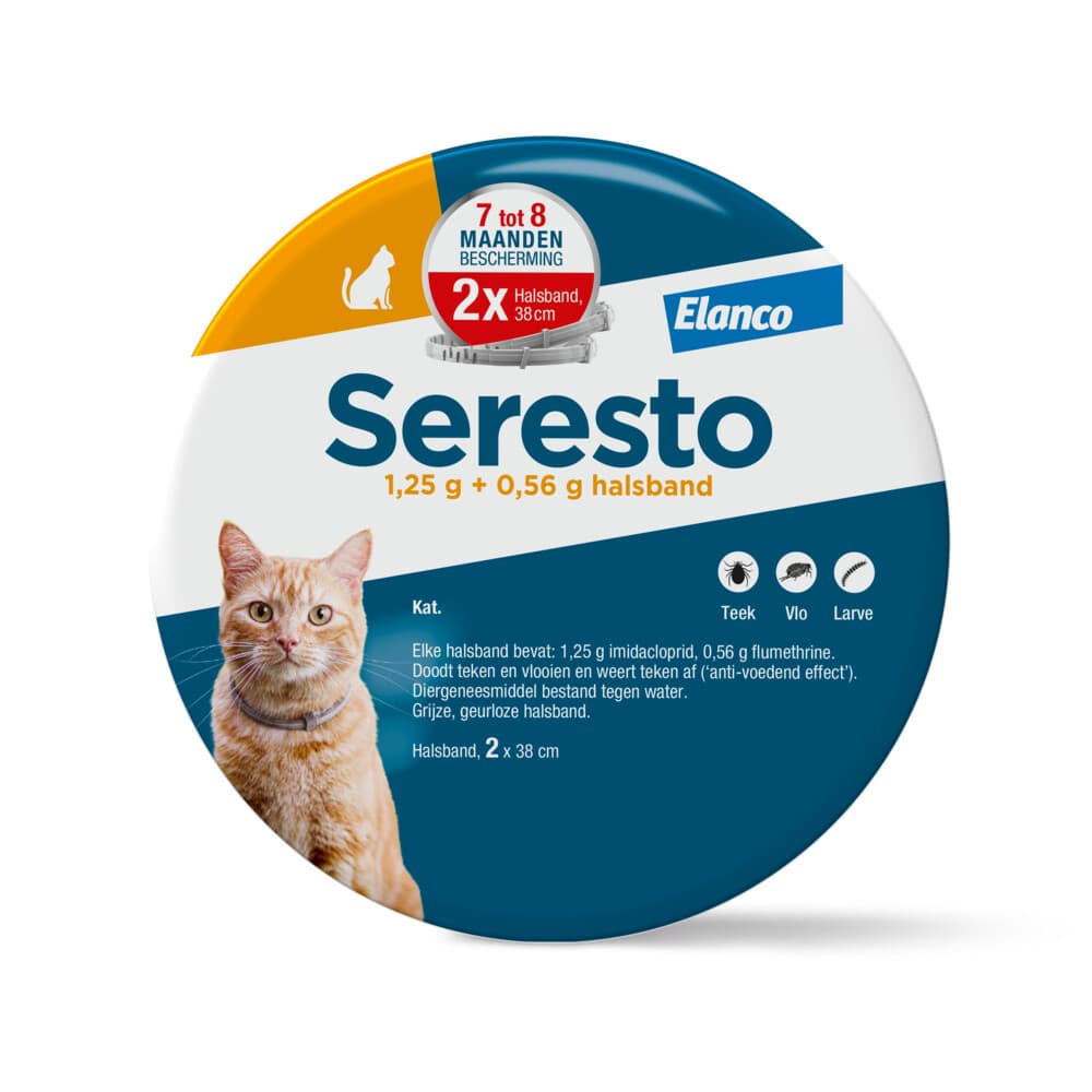 Seresto Anti Vlooien en Teken Halsband Kat Tot 8 kg 2-pack 38 cm