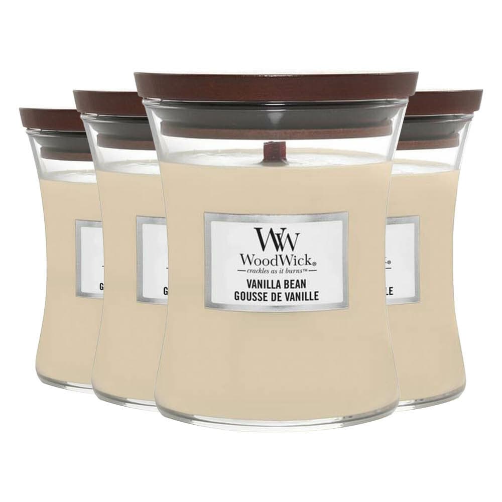 4x WoodWick Geurkaars Medium Vanilla Bean 275 gr
