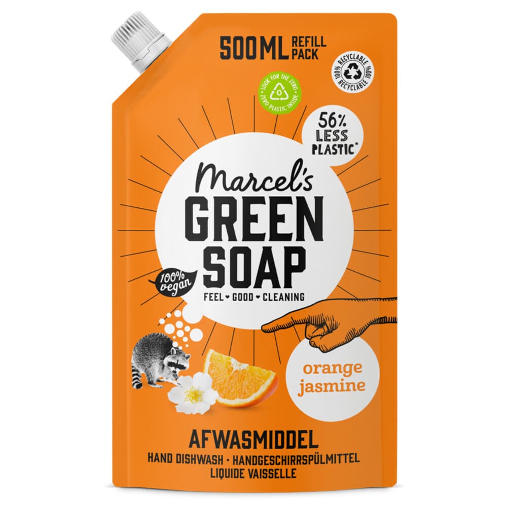 2+2 gratis: Marcel's Green Soap Afwasmiddel Sinaasappel & Jasmijn Navulling 500 ml