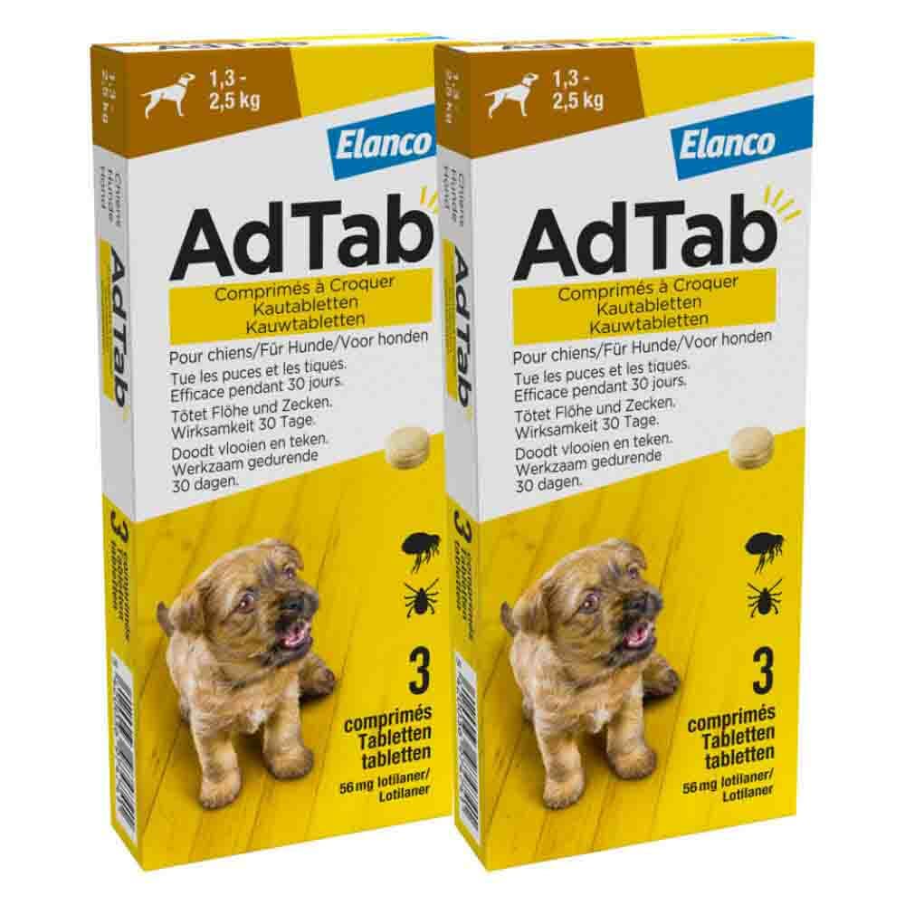 2x AdTab Anti Vlo en Teek Kauwtabletten Hond 1,3-2,5 kg 3 tabletten