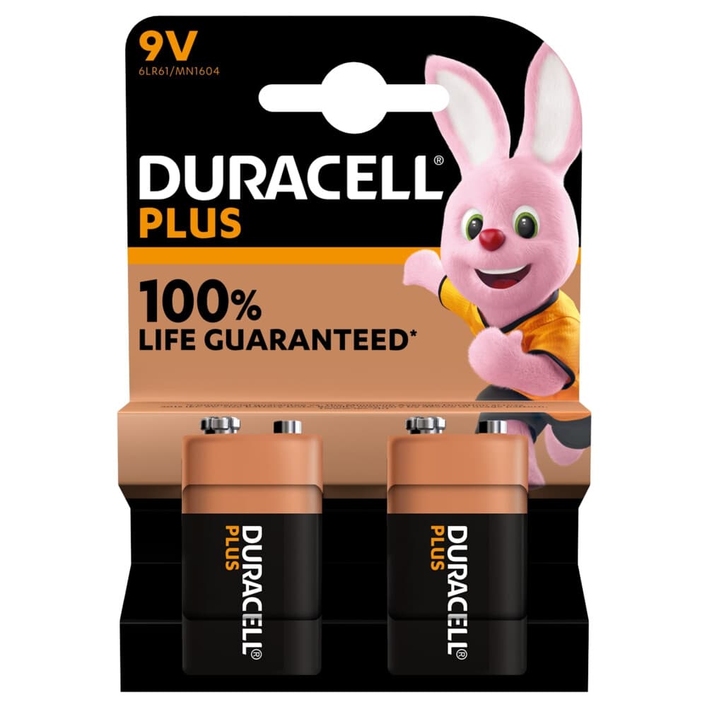 2e halve prijs: Duracell Alkaline Batterijen Plus 100 9V 2 stuks