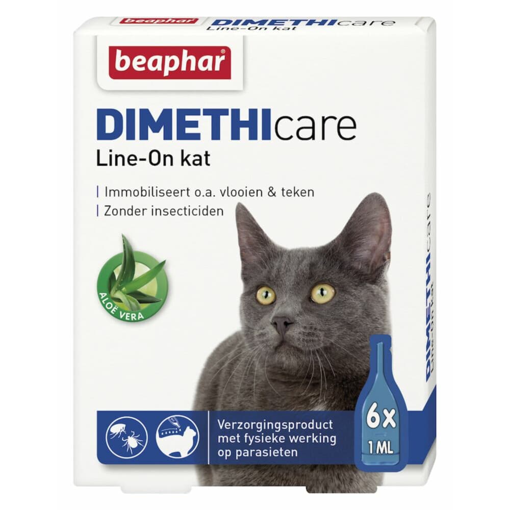 6x Beaphar DIMETHIcare Line-On Anti Vlooiendruppels Kat vanaf 1 kg 6 x 1 ml