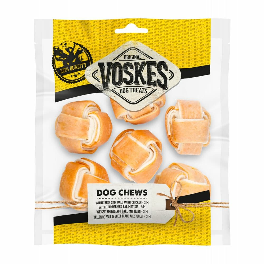 10x Voskes Hondensnacks Bal White Kip 6 stuks