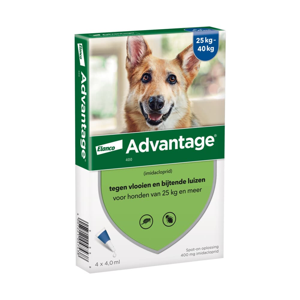 2x Advantage Anti Vlooiendruppels 400 Hond 25 - 40 kg 4 pipetten