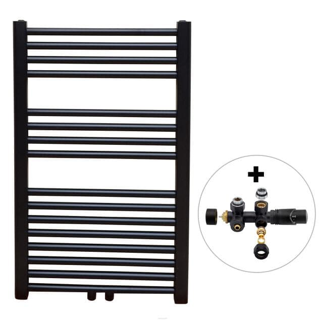 Vtw Living handdoekradiator badkamer met aansluit set en thermostaat 800