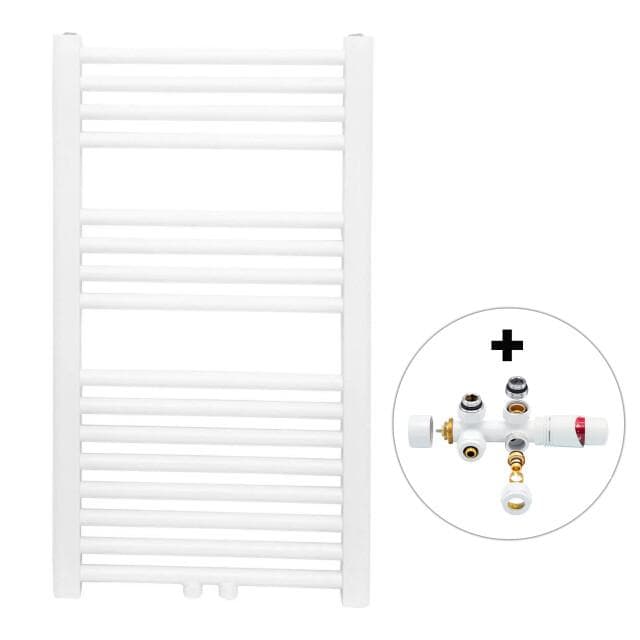 Vtw Living handdoekradiator badkamer met aansluit set en thermostaat 800