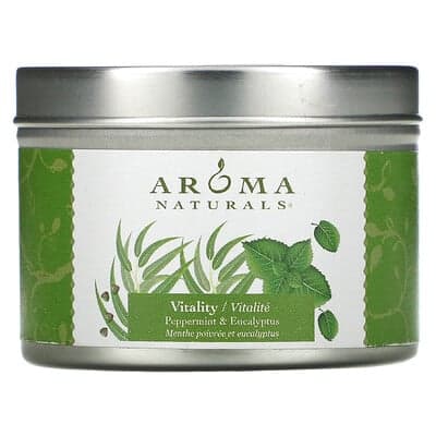 Aroma Naturals, Soy VegePure, reiskaars in blik, Vitality, pepermunt & eucalyptus, 79,38 g