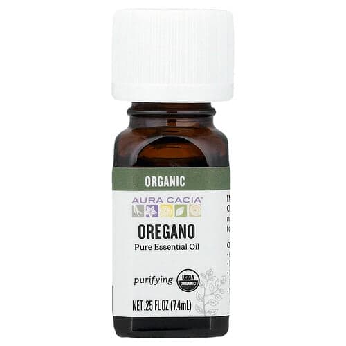 Aura Cacia, Pure etherische olie, biologische oregano, 0,25 fl oz (7,4 ml)