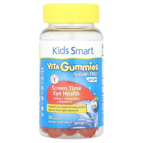 Kids Smart, Kids Smart® Vita Gummies, Schermtijd Ooggezondheid, Suikervrij, Leeftijd 3+, Citrus Punch, 30 Gummies
