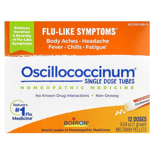 Boiron, Oscillococcinum®, griepachtige symptomen, 12 Meltaway-pellets, elk 0,04 oz (1 g)