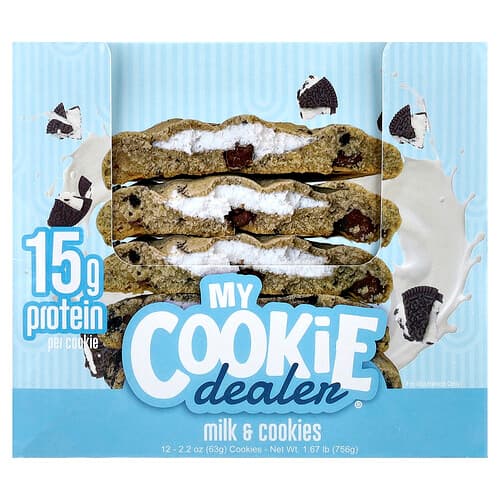 My Cookie Dealer Protein, Eiwitkoekjes, melk en koekjes, 12 koekjes, 63 g per stuk