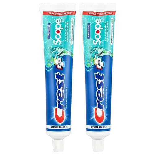 Crest, Plus Scope, anticariës fluoride tandpasta, Minty Fresh Striped, 2-pack, 153 g per stuk