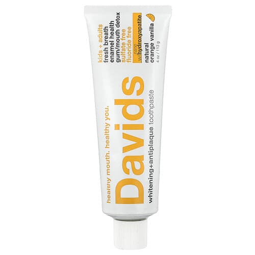 Davids, Tandpasta voor kinderen en volwassenen, witmakend en anti-plaque, natuurlijke sinaasappel-vanille, 113 g