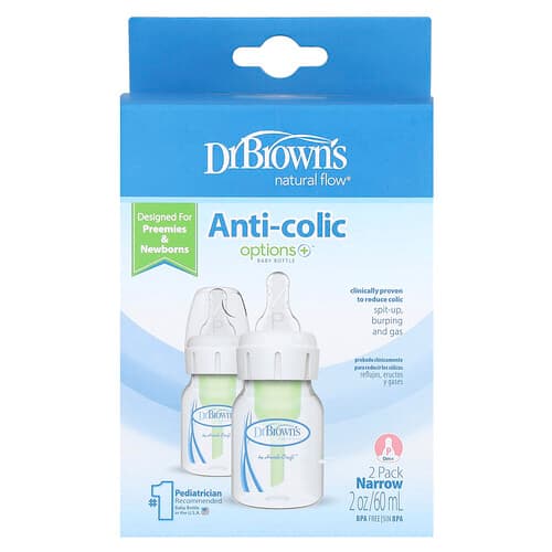 Dr. Brown's, Natural Flow®, Anti-koliek Optie+™ babyfles, vanaf 0 maanden, 2 stuks, 60 ml per fles
