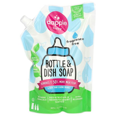 Dapple Baby, Navulling voor fles en afwasmiddel, geurvrij, 1 l
