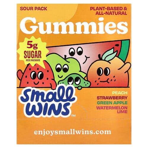 Enjoy Small Wins, Gummies, zuur, perzik, aardbei, groene appel, watermeloen-limoen, 6 pakjes, elk 50 g