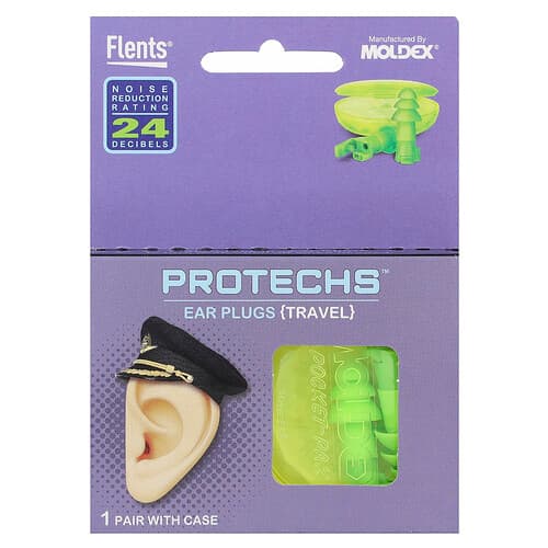 Flents, Protechs, oordopjes, reizen, 1 paar met etui