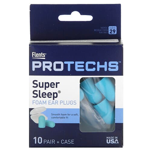 Flents, Protechs, Super Sleep, Schuim Oordopjes, 10 Paar + Hoesje